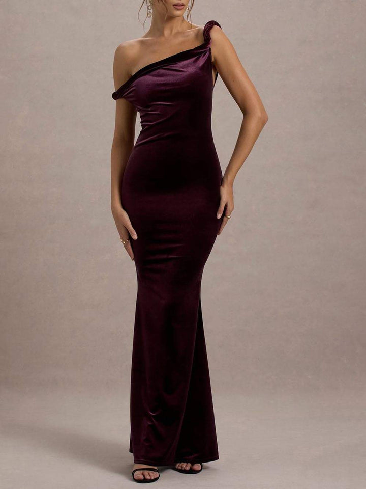 Elegant Velvet Twist Asymmetric Maxi Dress