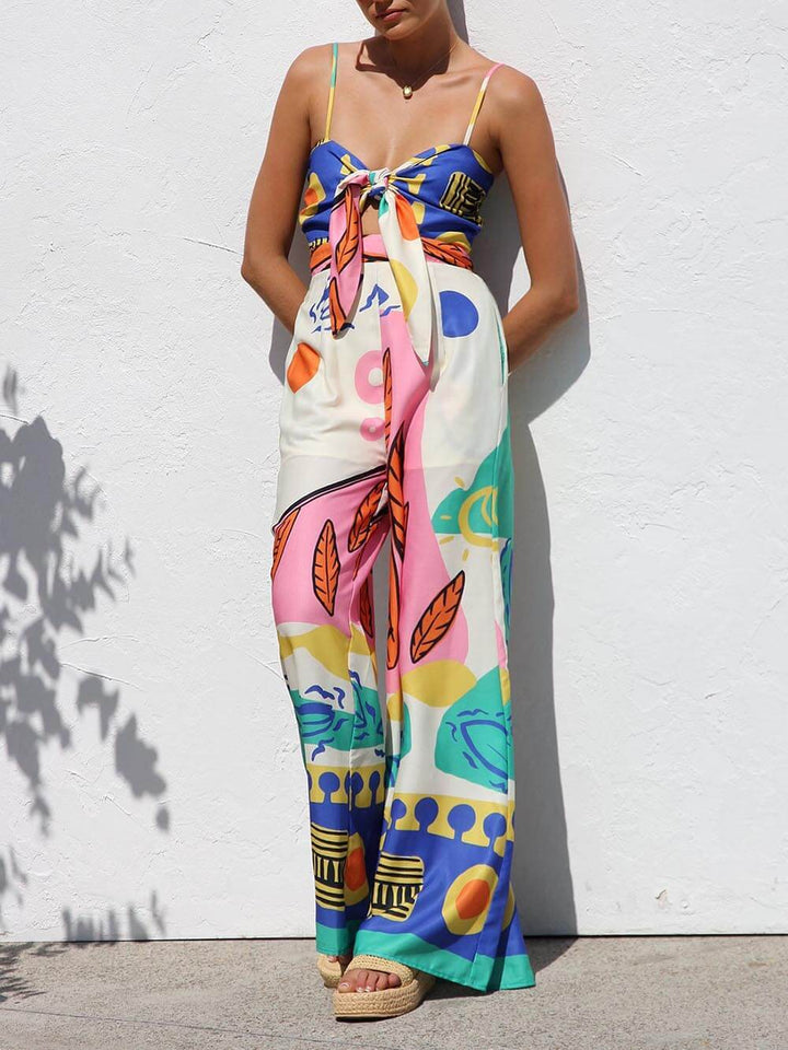 Unique Ethnic Pattern Printed Suspender Jumpsuit