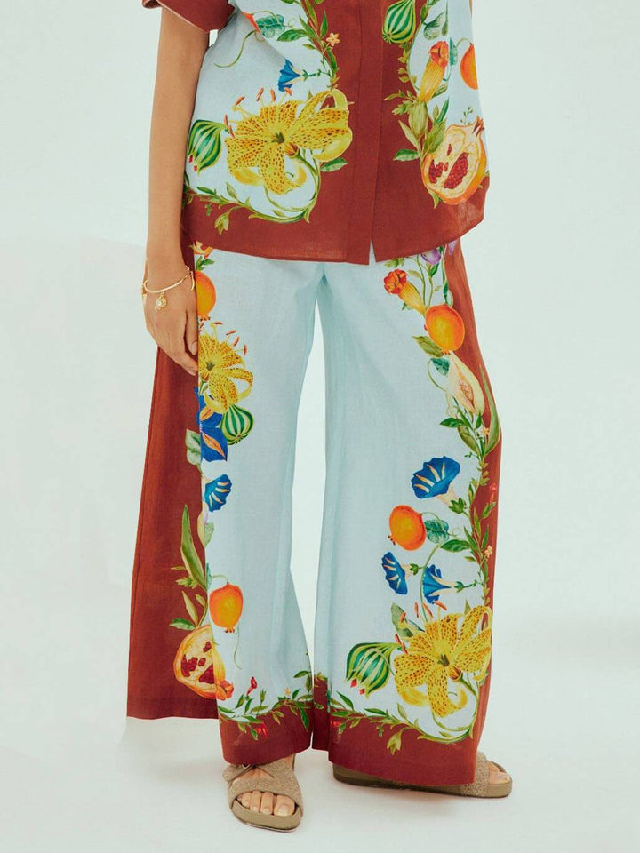 Sunny Floral Print Pocket Wide-leg Pants