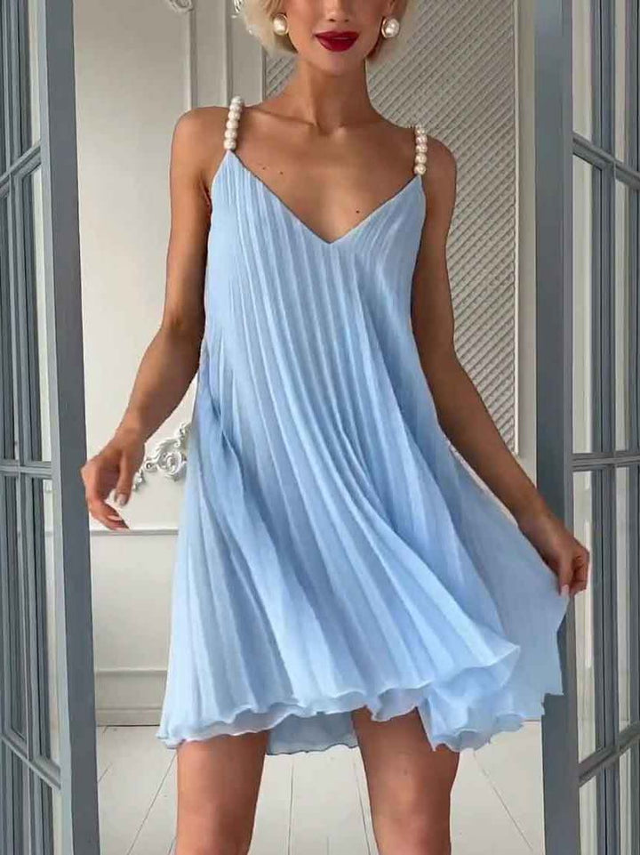 Elegant Pleated Flowy A-line Mini Dress