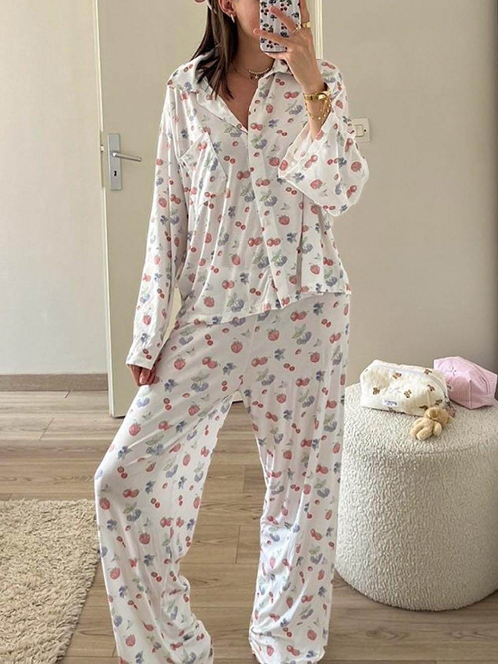 Casual Heart Print Pajama Set