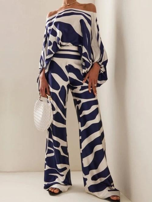 Exquisite Abstract Print Satin Wide-leg Pants