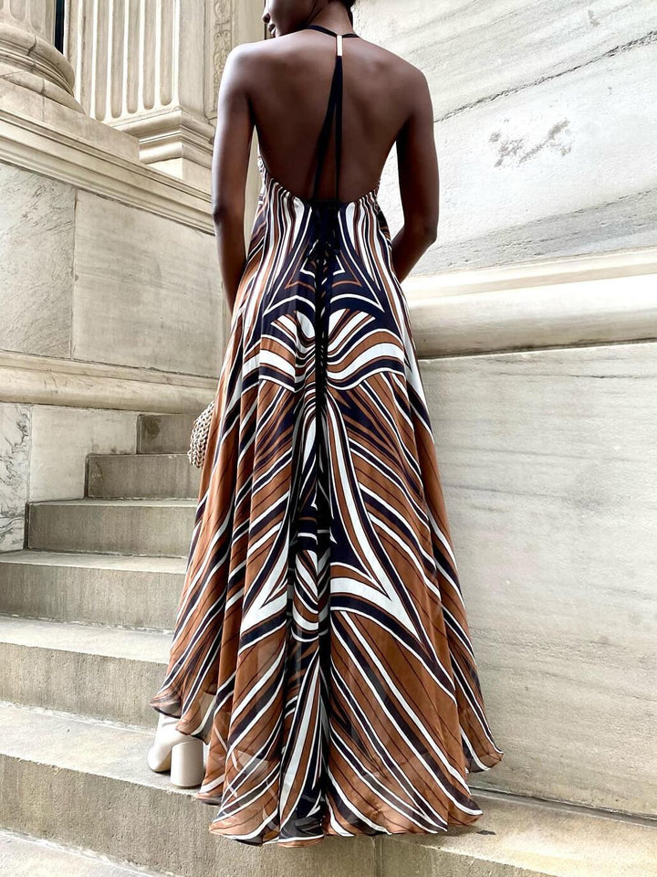 Exquisite Printed V-neck Irregular Hem Maxi Dress