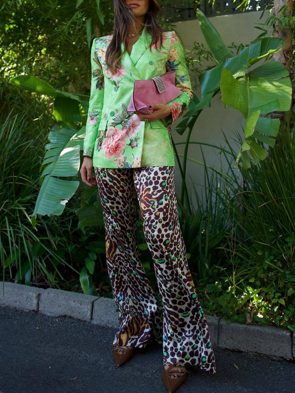 Unique Floral Print Loose Long Sleeve Suit