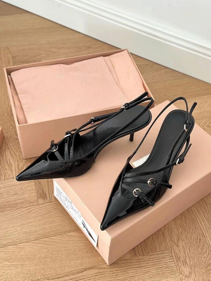 Patent Leather Strappy Pointed Stiletto High Heels