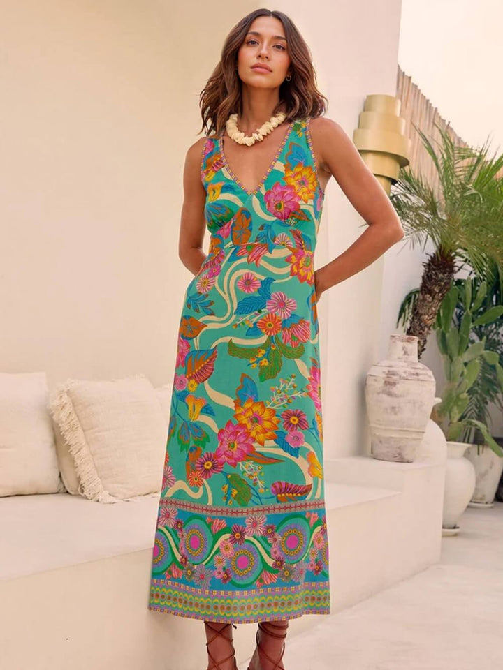 Vestido midi con estampado floral étnico único