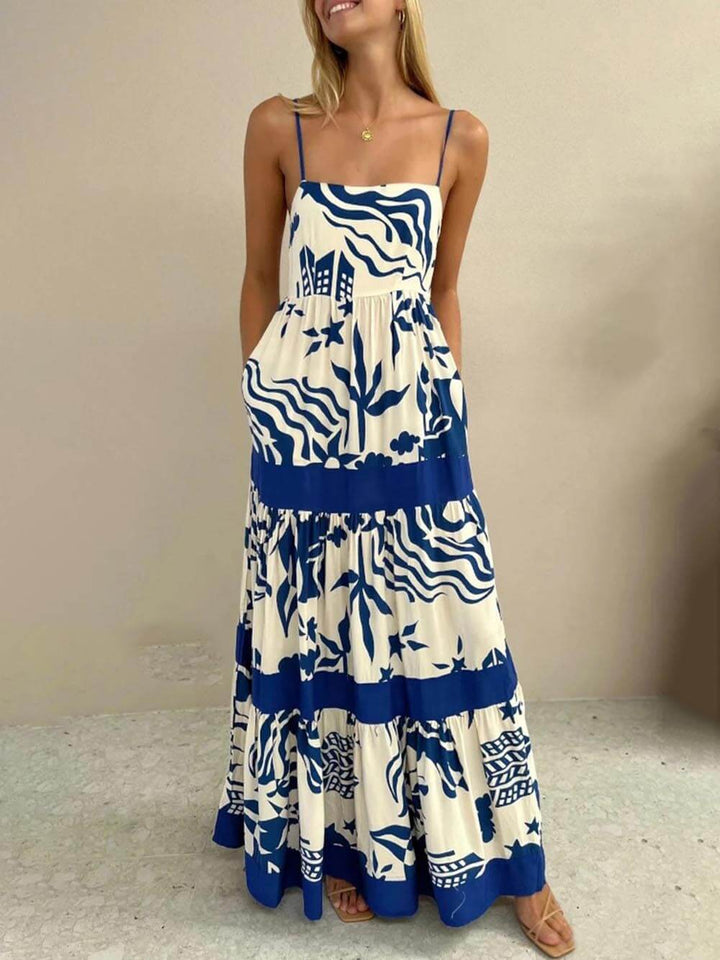 Elegant Ruffled With Floral Print Maxi Dress