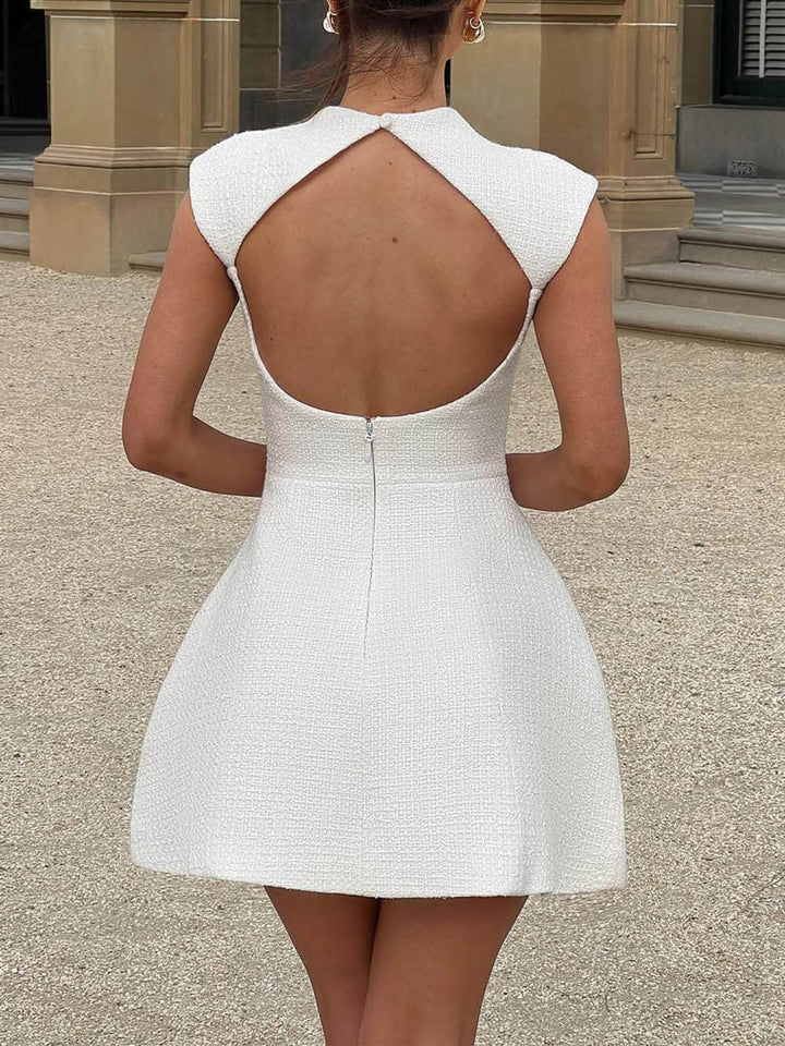 Elegant Tweed Backless A-Line Party Mini Dress