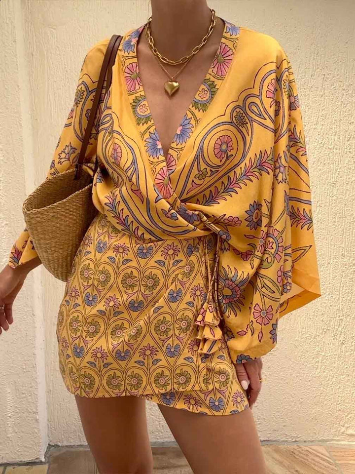 Retro Bohemian Printed Robe Mini Kjole