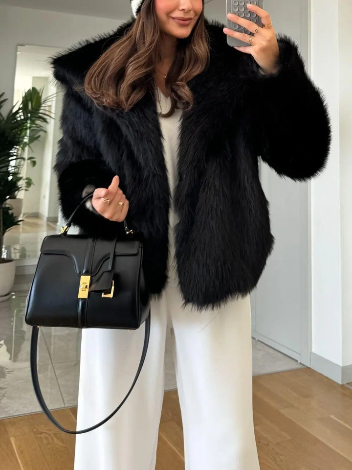 Fashion Wide Collar Faux Fur Loose Coat