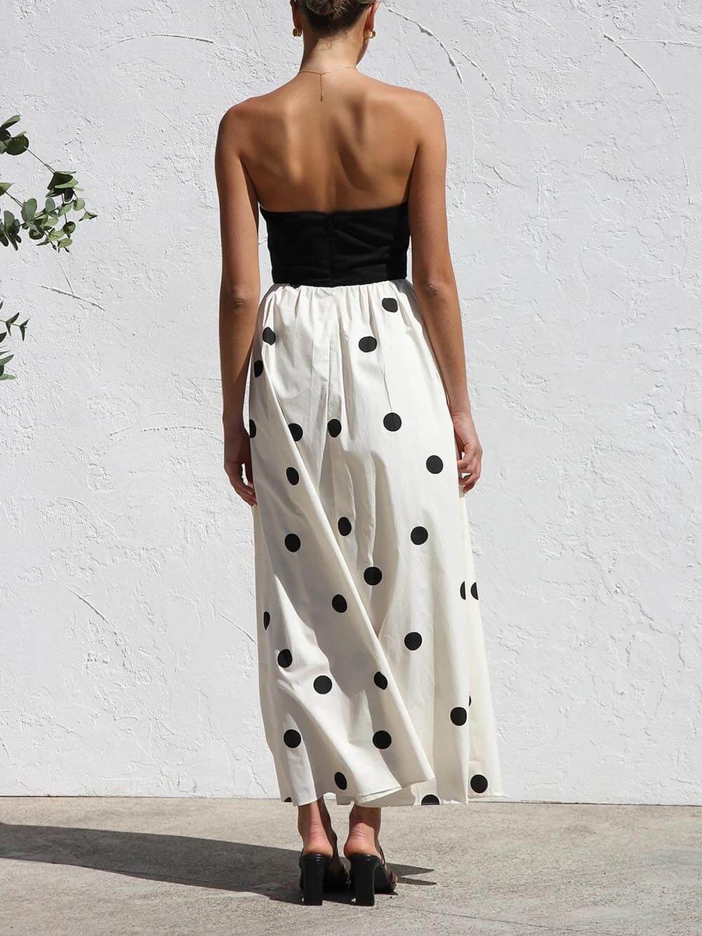 Elegant Wrap-Around Polka Dot Print Stitching A-Line Maxi Dress