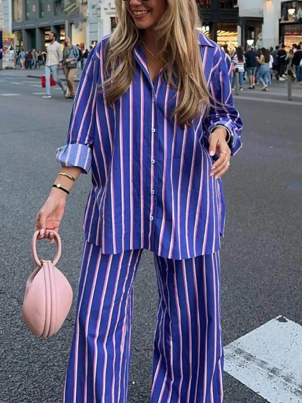 Casual Loose Striped Wide Leg Pants