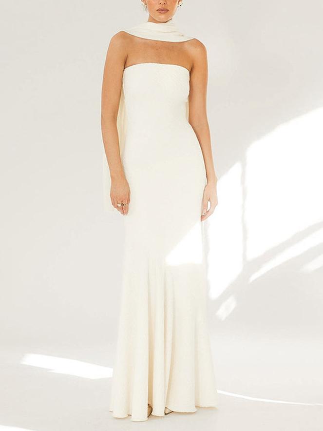 Fashion Strapless One Shoulder Fishtail Maxi Dress