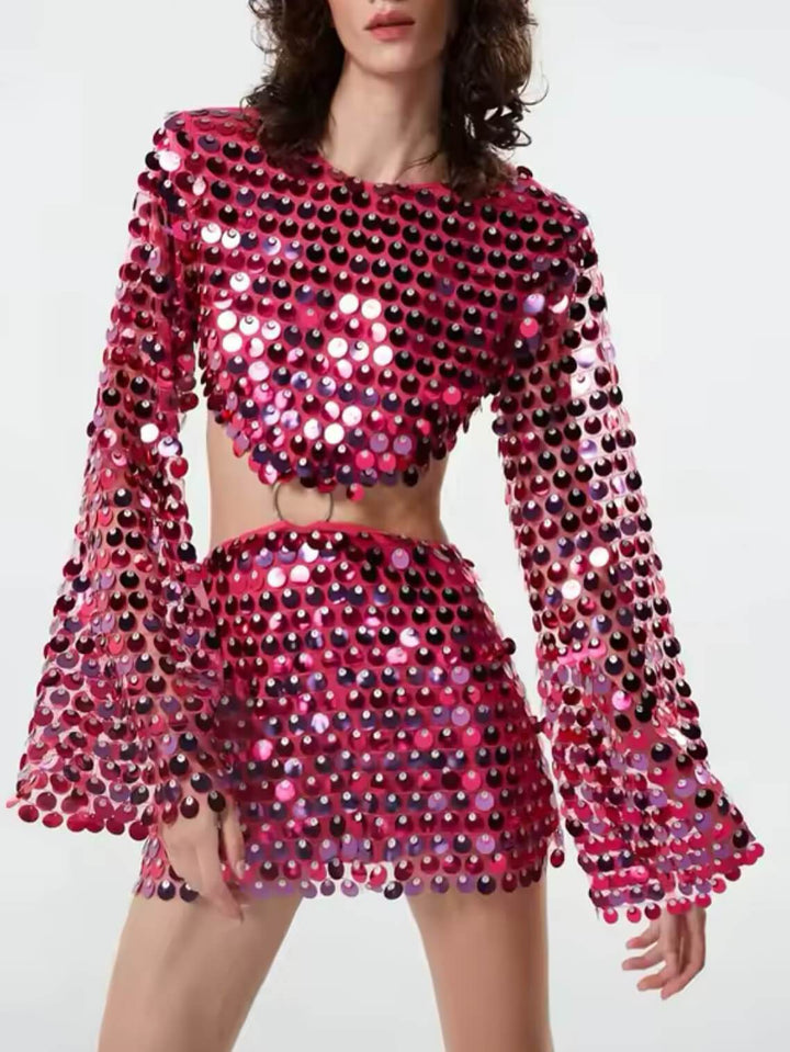 Elegant Sequin Cutout Long Sleeve Mini Dress