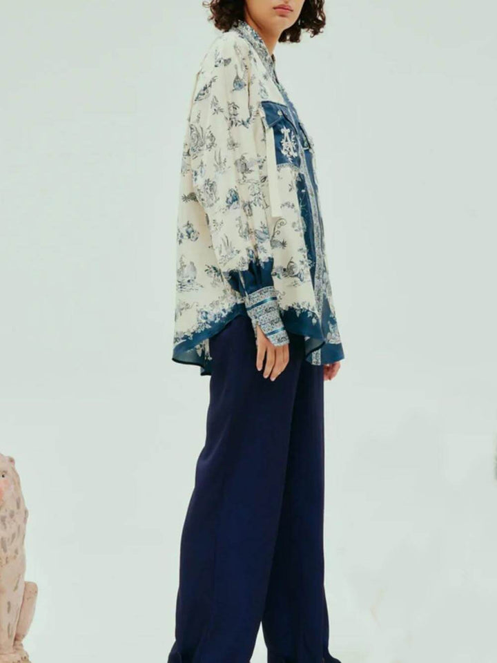 Unique Floral Contrast Print Loose Shirt