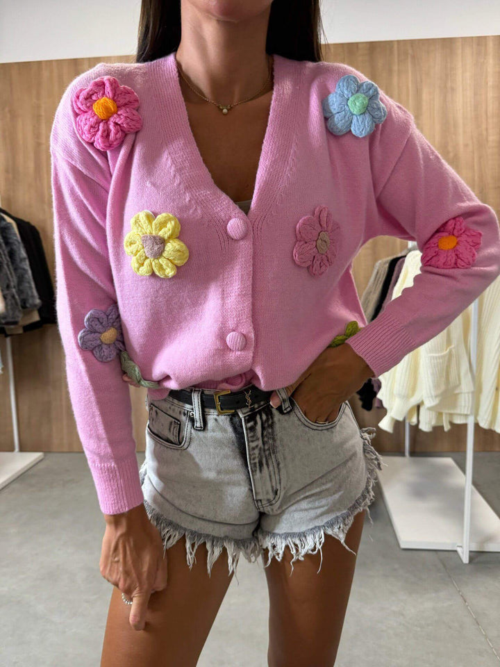 Veste pull cardigan à fleurs au crochet décontractée