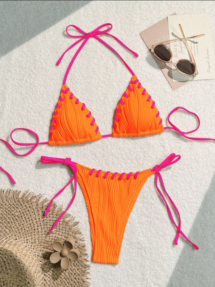 Lace-up Contrast Bikini Set