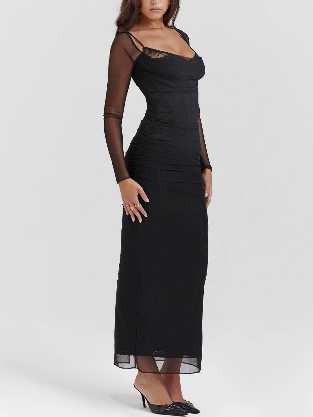 Black Backless Bodycon Suspender Maxi Dress