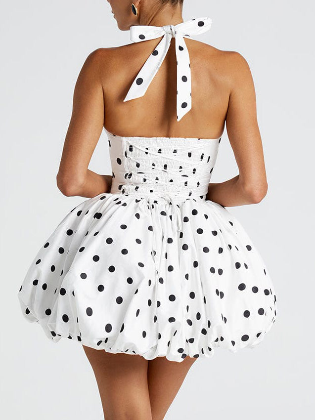 Elegant Retro Polka Dot Print Bud Mini Dress