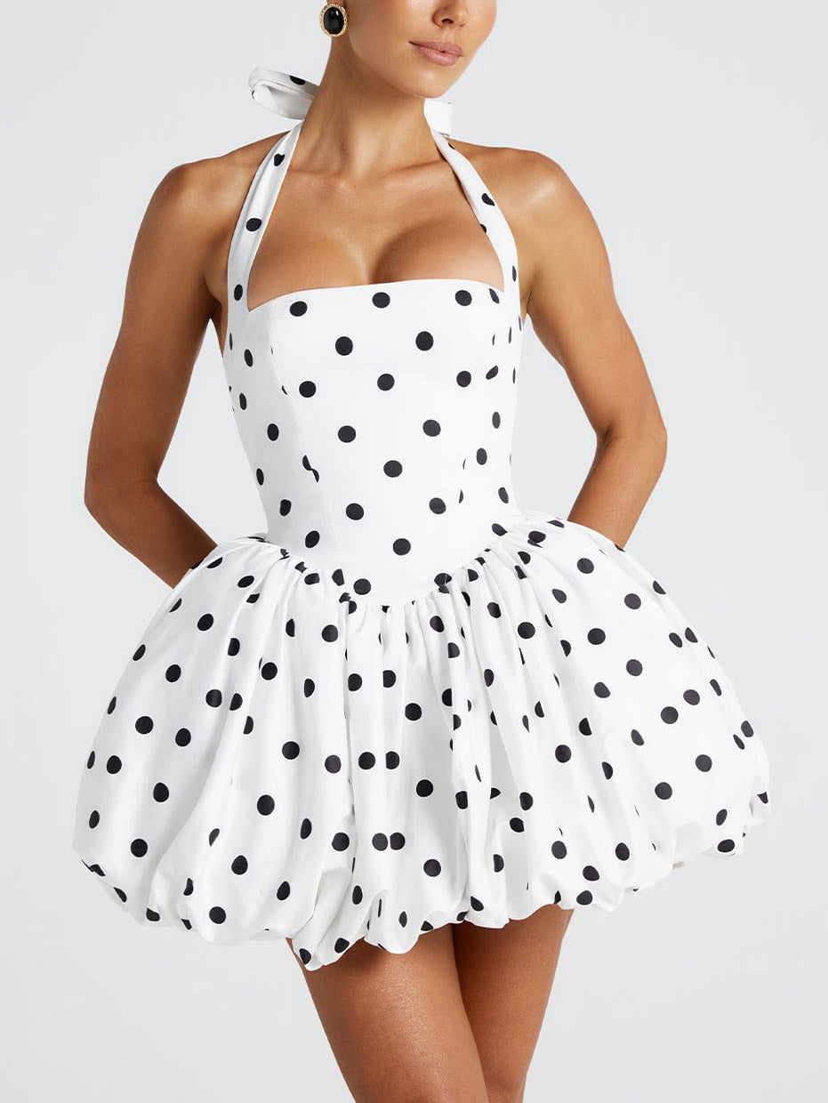 Elegant Retro Polka Dot Print Bud Mini Dress