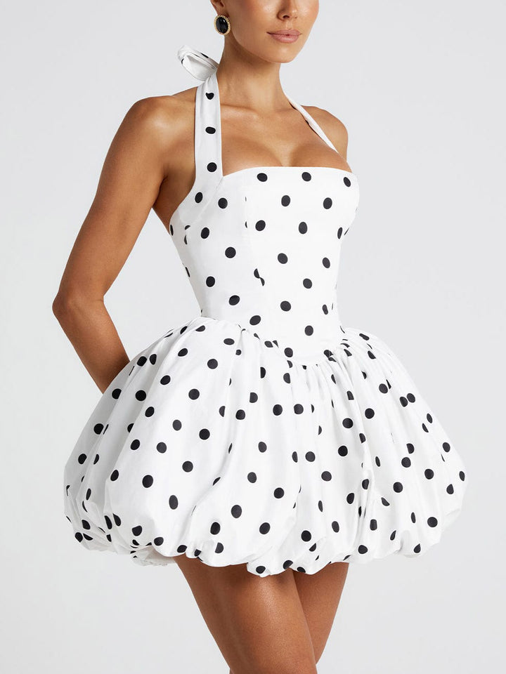 Elegant Retro Polka Dot Print Bud Mini Dress