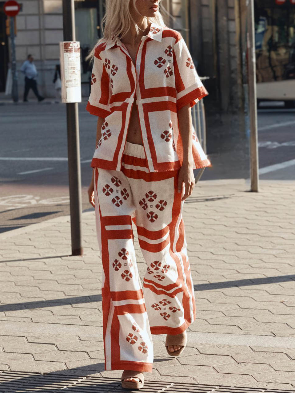 Retro Ethnic Floral Print Wide-leg Pants