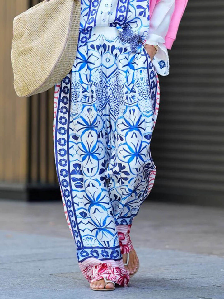 Unique Ethnic Print Loose Button-Up Shirt