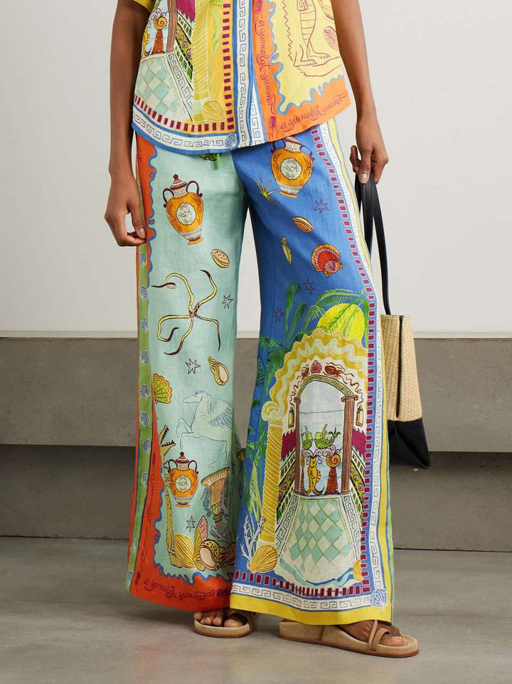 Unique Summer Fantasy Print Wide-leg Pants