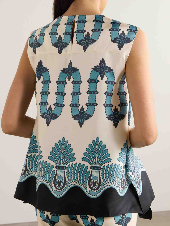 Unique Retro Abstract Wave Floral Print Tank Top