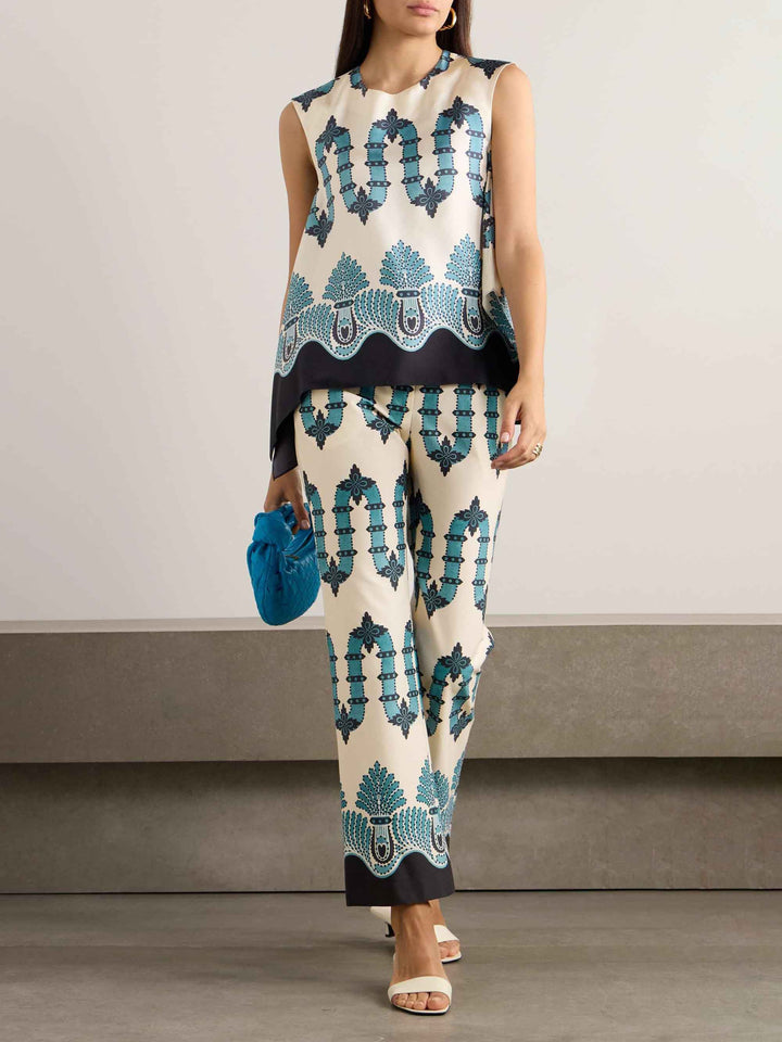 Unique Retro Abstract Wave Floral Print Tank Top