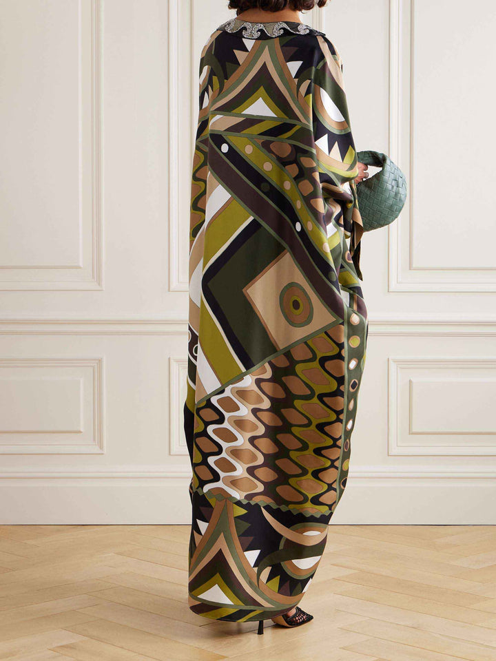 Retro Abstract Print Cape Maxi Dress