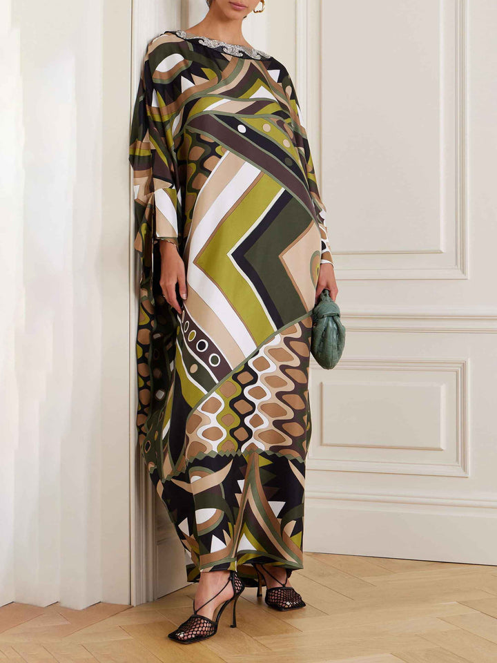 Retro Abstract Print Cape Maxi Dress