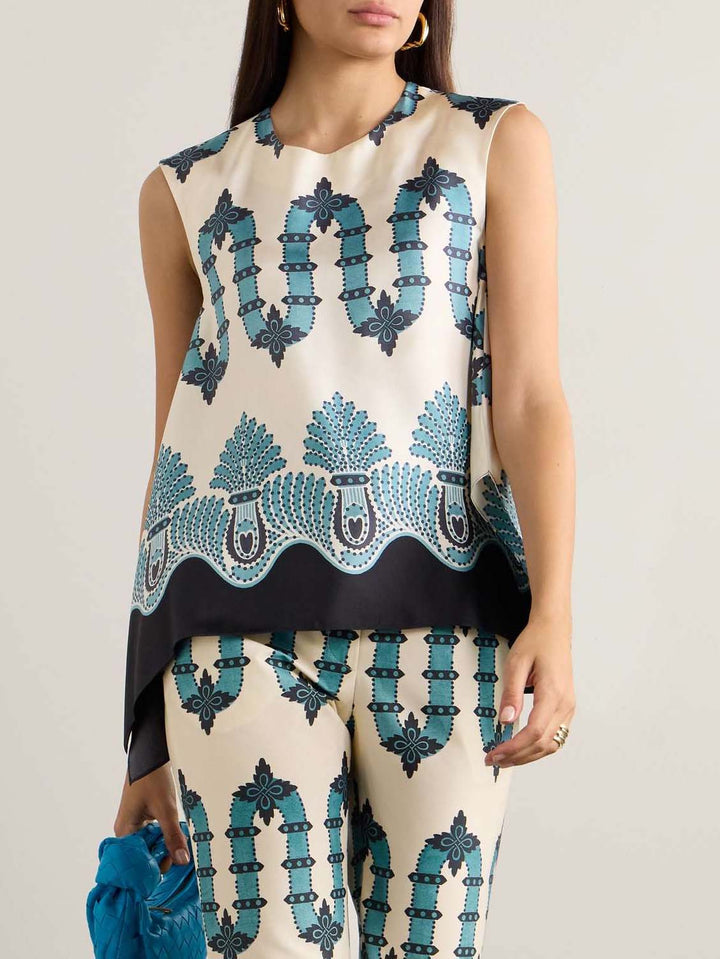 Unique Retro Abstract Wave Floral Print Tank Top