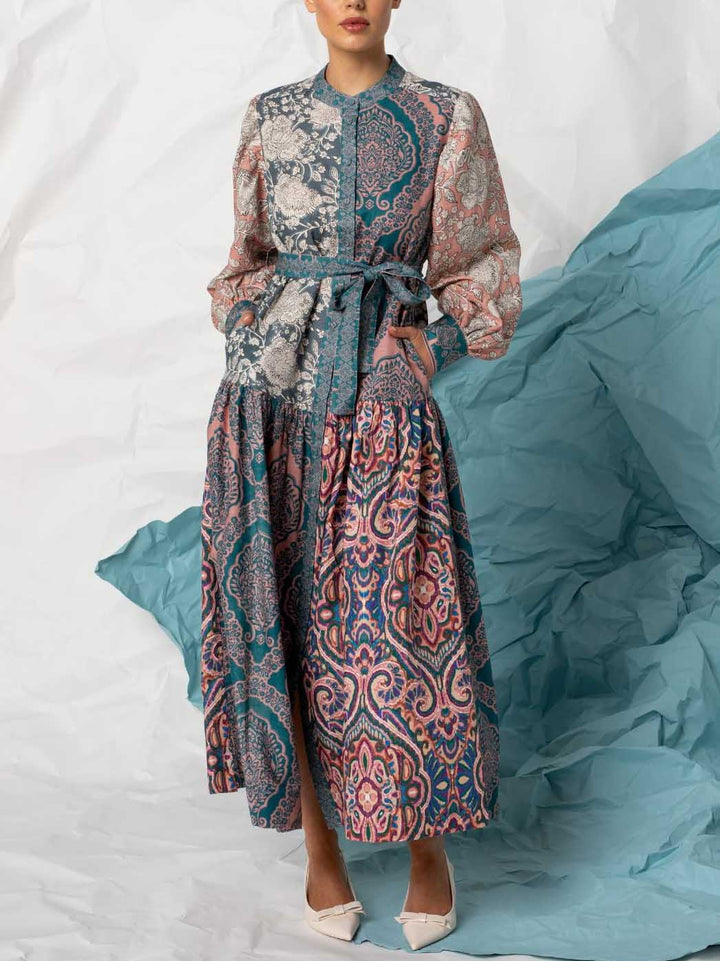 Unique Floral Pattern Patchwork Print Maxi Dress